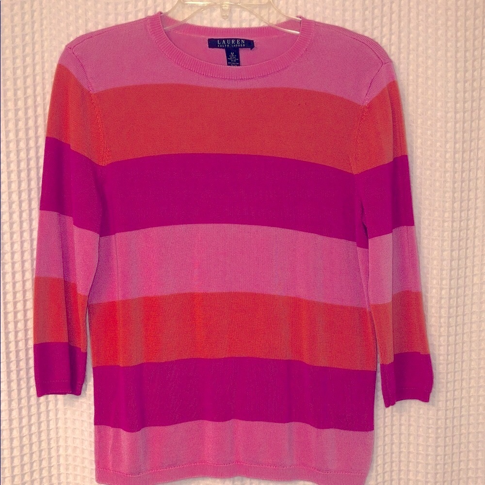 LAUREN RALPH LAUREN Women’s Knit Striped Sweater 3/4 Sleeves Medium